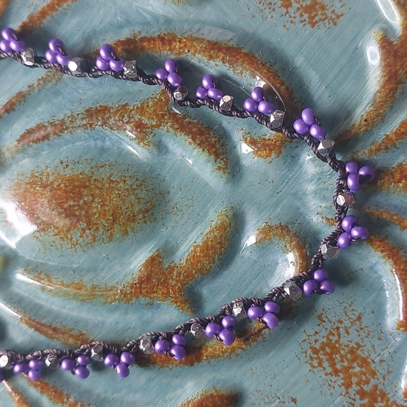 Bohemian Crochet Necklace, Purple Brown & Silver Handcrafted by Rust Be… - Picture 4 of 12